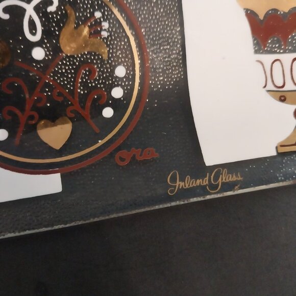 Vintage Inland Glass Serving Tray MCM Gold And White - Picture 3 of 5